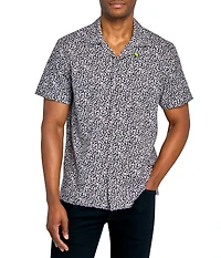 Society of Threads Men's Regular Fit 4-Way Stretch Performance Leopard Print Short Sleeve Button Down