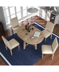 Streamdale Furniture 5-Piece Extendable Round Farmhouse Dining Set with 4 Upholstered Chairs