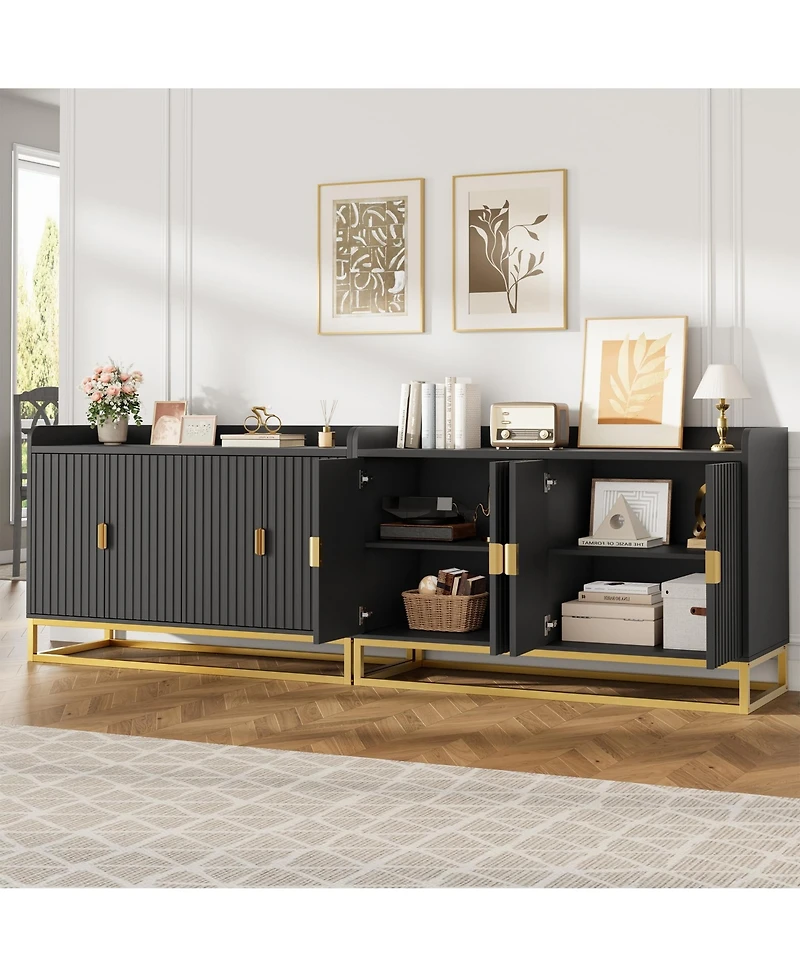 homfan Fluted Sideboard with Storage Buffet Cabinet Adjustable Shelves for Living Room Kitchen Entryway