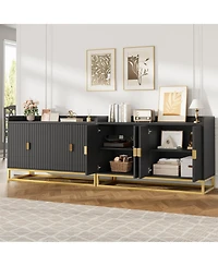 homfan Fluted Sideboard with Storage Buffet Cabinet Adjustable Shelves for Living Room Kitchen Entryway