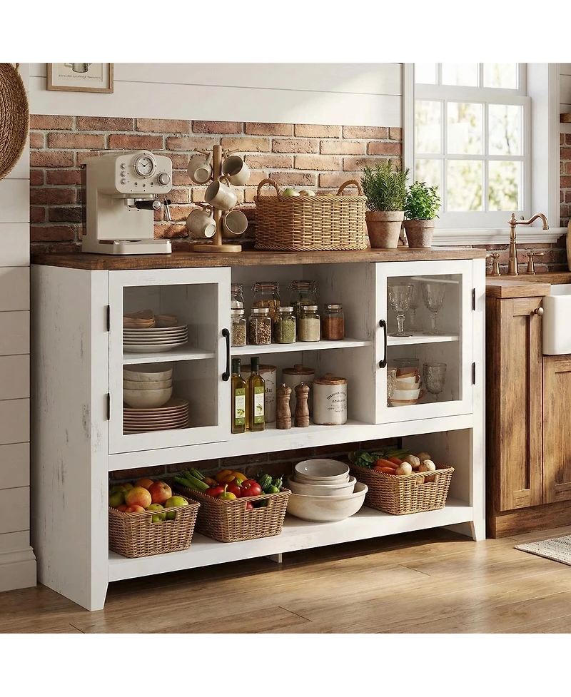 homfan 53" Kitchen Sideboard Buffet Cabinet with Glass Doors, Coffee Bar Table, Storage for Living Room and Dining Room
