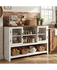 homfan 53" Kitchen Sideboard Buffet Cabinet with Glass Doors, Coffee Bar Table, Storage for Living Room and Dining Room
