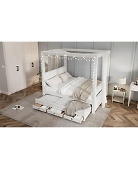 Streamdale Furniture Upholstery Canopy Platform Bed with Trundle and 3 Drawers