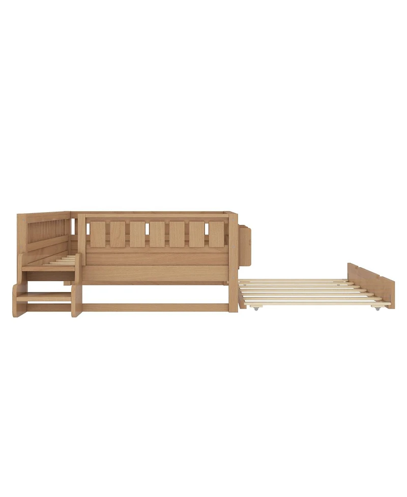 Streamdale Furniture Full Loft Bed with Bookshelves Staircase Safety Rails and Trundle