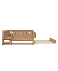 Streamdale Furniture Full Loft Bed with Bookshelves Staircase Safety Rails and Trundle