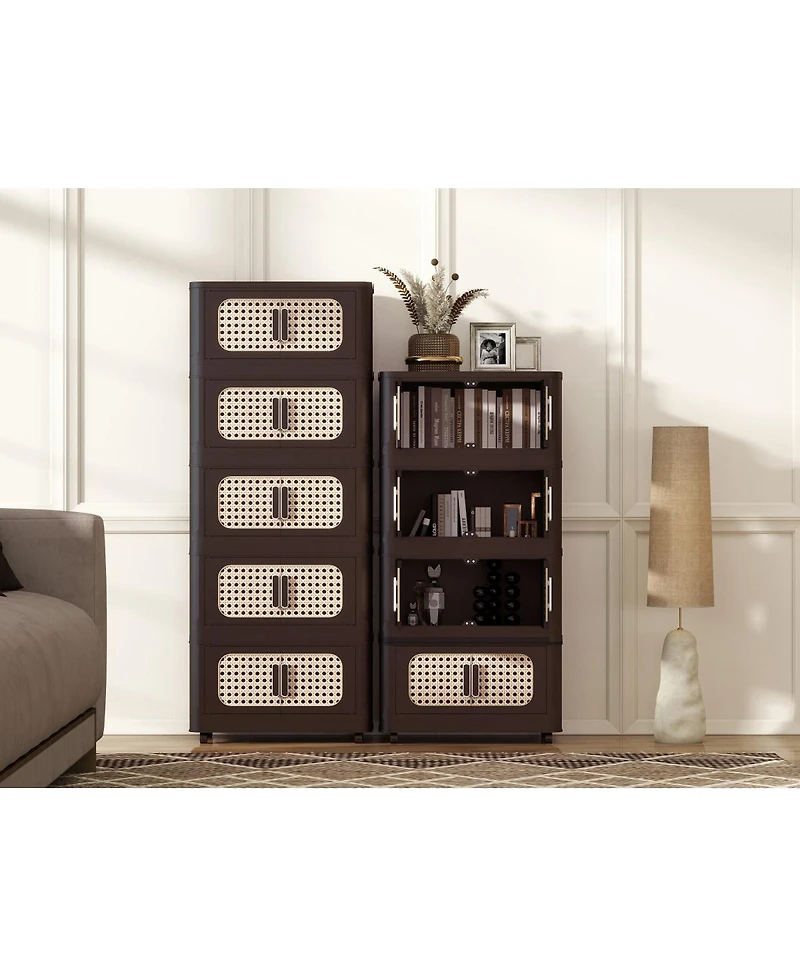 Streamdale Furniture 4-Tier Folding Storage Cabinet with Magnetic Doors and Wheels
