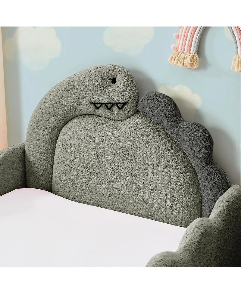 Streamdale Furniture Twin Size Dinosaur-Shaped Kids Bed with Safety Guardrail Boucle Fabric