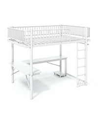 Streamdale Furniture Queen Metal Loft Bed with L-Shaped Desk Led Lights and Charging Station