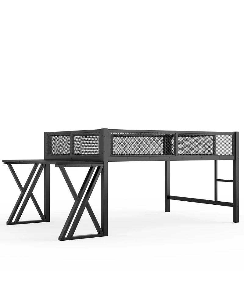 Streamdale Furniture Full Size Gaming Loft Bed with Desk Led Lights Usb Ports and Staircase
