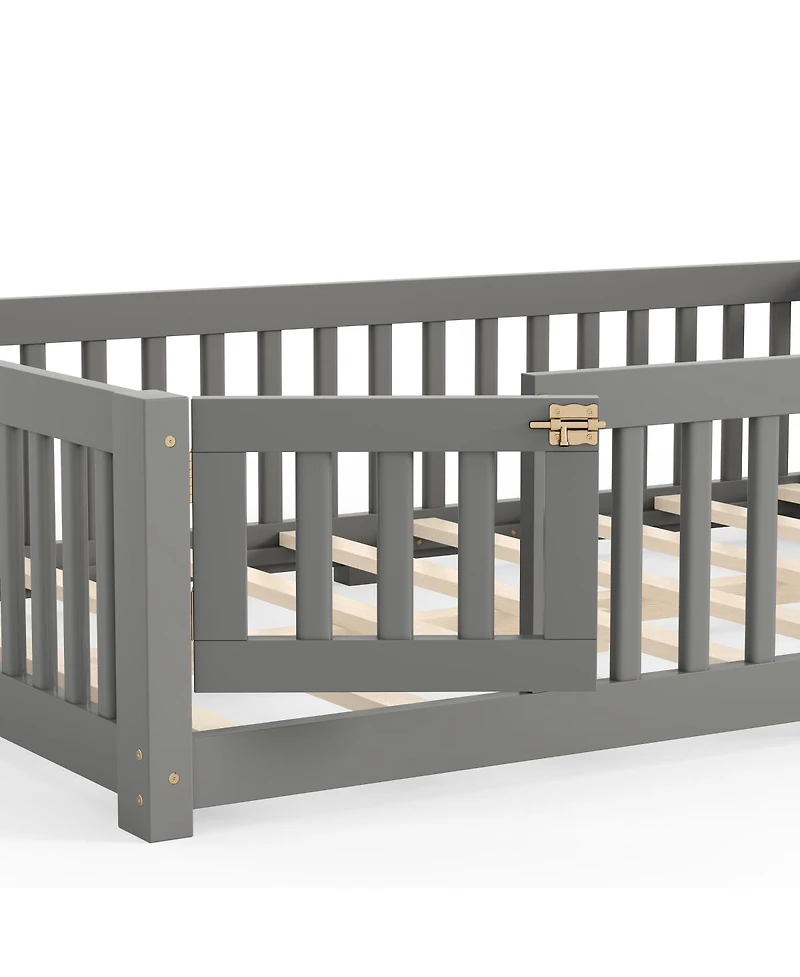 Streamdale Furniture Full Size Bed Floor Bed with Safety Guardrails and Door for Kids