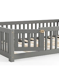 Streamdale Furniture Full Size Bed Floor Bed with Safety Guardrails and Door for Kids