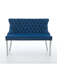 Streamdale Furniture Velvet Tufted Double Dining Loveseat Bench with Brushed Silver Legs