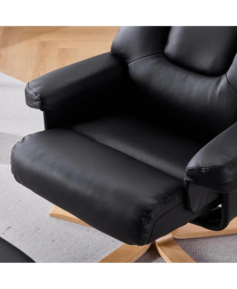 Streamdale Furniture Pu Leather Heated Massage Swivel Accent Chair with Ottoman