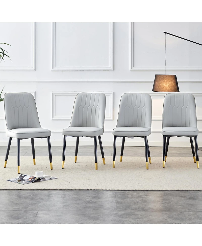 Streamdale Furniture Set of 4 Modern Pu Leather Dining Chairs with Metal Legs