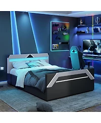 Streamdale Furniture Queen Size Led Gaming Bed with Hydraulic Storage Cyberpunk Style