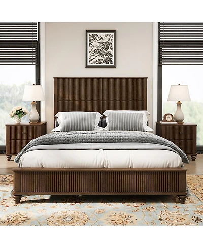 Streamdale Furniture solid Wood Platform Bed Frame with Tall Headboard