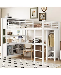Streamdale Furniture Full Size Metal Loft Bed with Wardrobe L-Shaped Desk and Storage