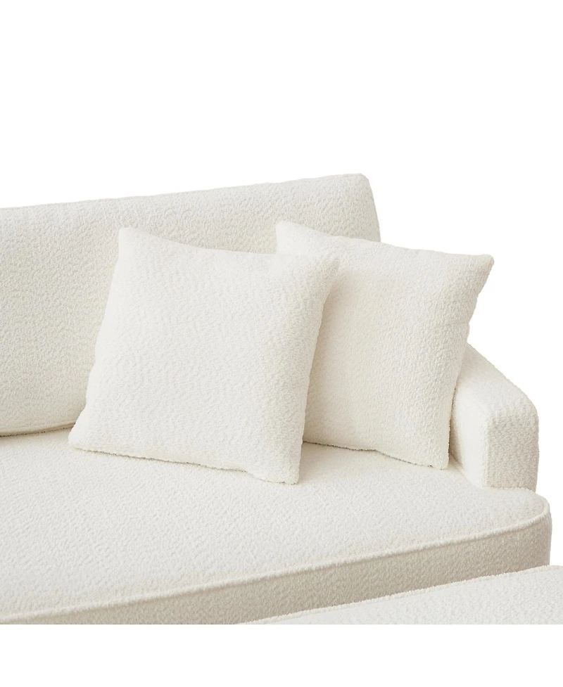 Streamdale Furniture Boucle Indoor Chaise Lounge Chair with Ottoman and 2 Throw Pillows