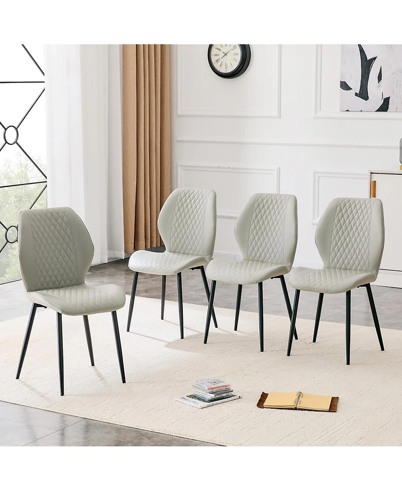 Streamdale Furniture Set of 4 Modern Diamond-Quilted Pu Dining Chairs with Metal Legs