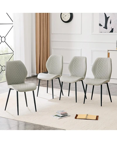 Streamdale Furniture Set of 4 Modern Diamond-Quilted Pu Dining Chairs with Metal Legs