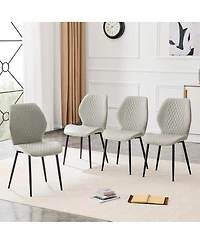 Streamdale Furniture Set of 4 Modern Diamond-Quilted Pu Dining Chairs with Metal Legs