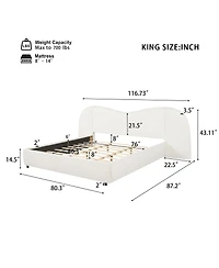 Streamdale Furniture Boucle Upholstered Bed Frame with Curved Wide Headboard Off