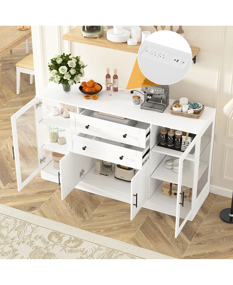 Streamdale Furniture U-Style 58.3'' Modern Buffet Sideboard with 4 Doors 2 Drawers and Power Outlet