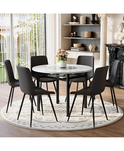 Streamdale Furniture 42 inch Modern Round Dining Table Set with 6 Pu Chairs