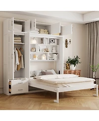 Streamdale Furniture Murphy Bed with Top Cabinet Shelves and Wardrobe