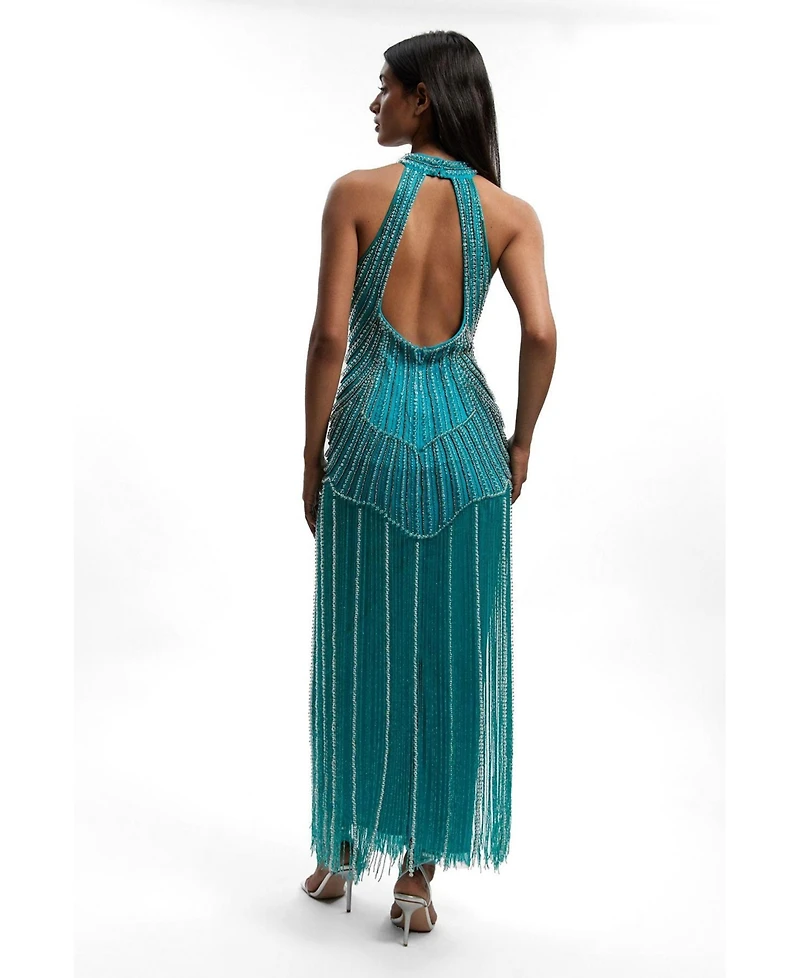 Karen Millen Women's Crystal Fringe Maxi Dress