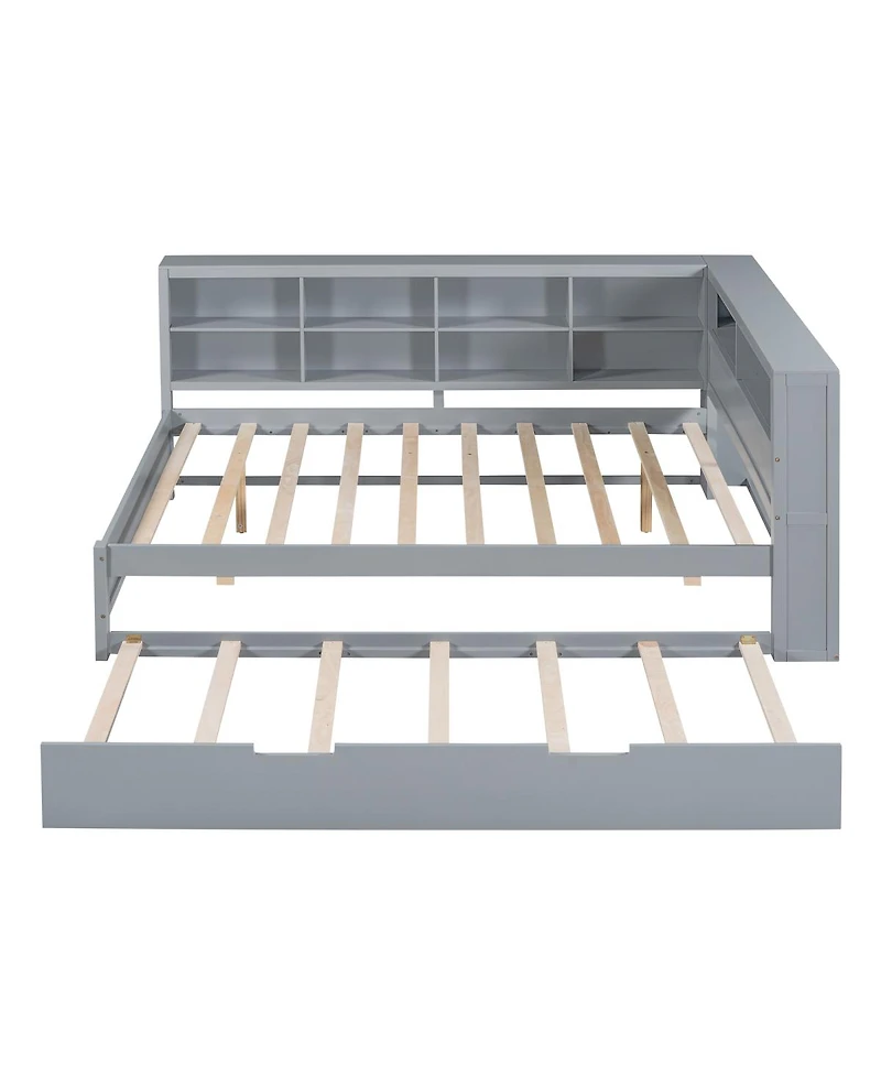 Streamdale Furniture Wooden Daybed with Twin Trundle Storage Shelf and Usb Ports