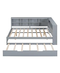 Streamdale Furniture Wooden Daybed with Twin Trundle Storage Shelf and Usb Ports
