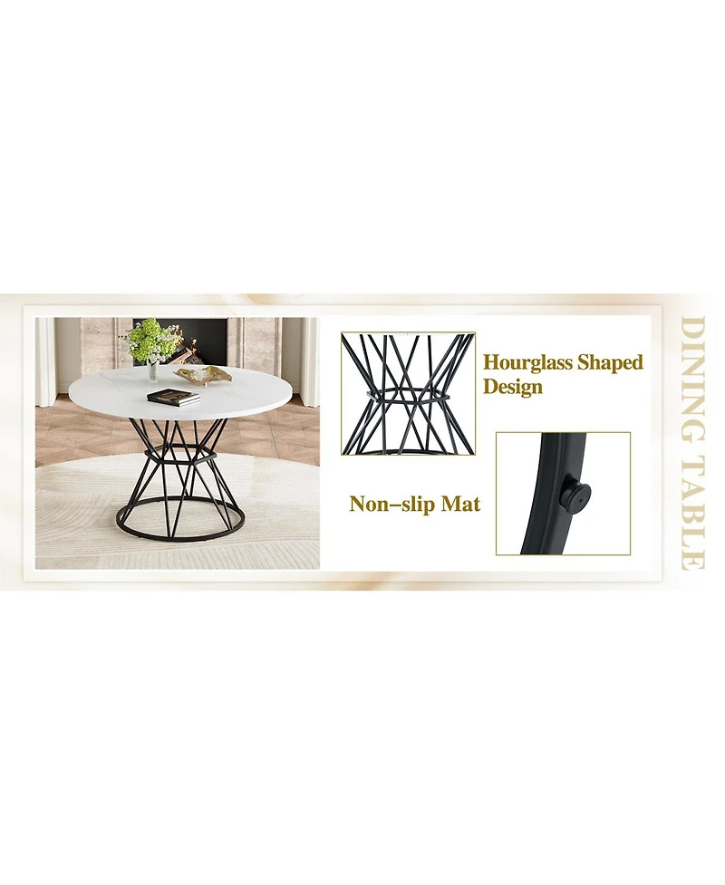 Streamdale Furniture 47.3 inch Circular Mdf Dining Table with 6 Ergonomic Pu Chairs