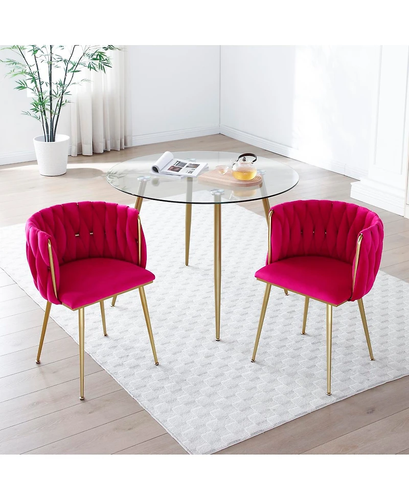Streamdale Furniture Modern Velvet Dining Chairs Set of 2 with Golden Metal Legs