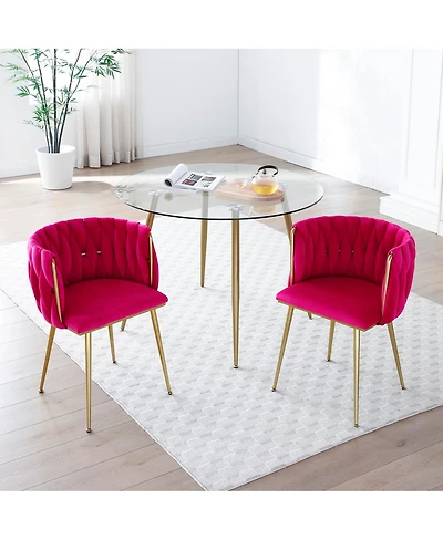Streamdale Furniture Modern Velvet Dining Chairs Set of 2 with Golden Metal Legs
