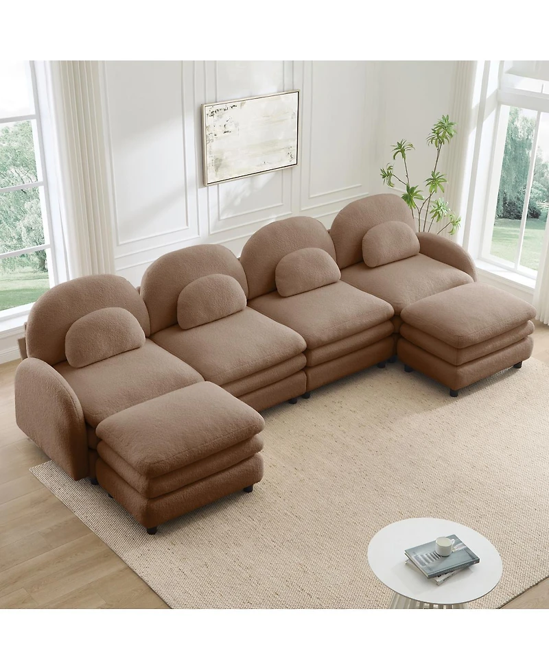 Streamdale Furniture Teddy Fabric -Seat Modular Sofa with Ottomans and Lumbar Pillows