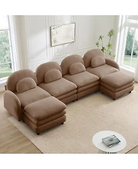 Streamdale Furniture Teddy Fabric -Seat Modular Sofa with Ottomans and Lumbar Pillows