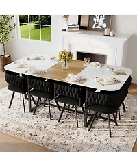 Streamdale Furniture 9-Piece Square Faux Marble Dining Set with 8 Velvet Chairs