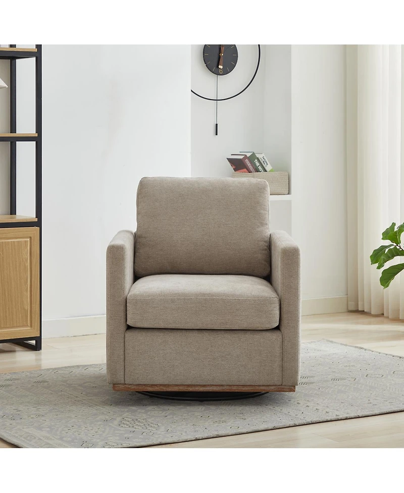 Streamdale Furniture 30.7''W Upholstered 360 Swivel Accent Chair with Weathered Wooden Base Taupe