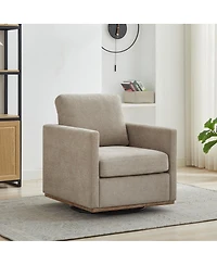 Streamdale Furniture 30.7''W Upholstered 360 Swivel Accent Chair with Weathered Wooden Base Taupe