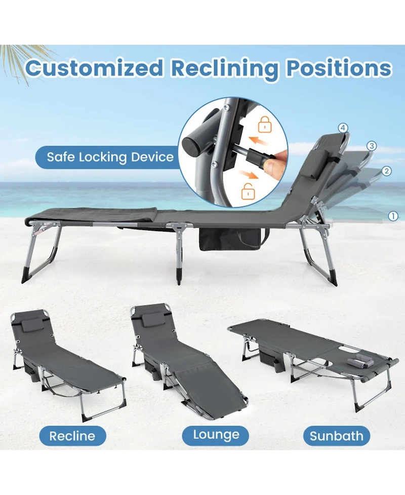 Gouun Set of 2 Tanning Chair with Face Arm Holes Portable 4-Level Backrest