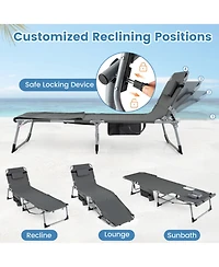 Gouun Set of 2 Tanning Chair with Face Arm Holes Portable 4-Level Backrest