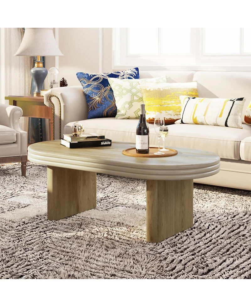 Streamdale Furniture Mid-Century Modern Oval Fluted Wood Coffee Table