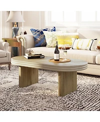 Streamdale Furniture Mid-Century Modern Oval Fluted Wood Coffee Table