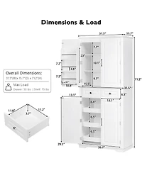 Streamdale Furniture 71'' Tall Farmhouse Kitchen Pantry with 3 Pull-Out Organizers and 2 Drawers