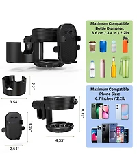 ZealSound 3-in-1 Stroller Cup and Bottle Holder with 360degree(s) Rotating Phone Mount, Universal Fit