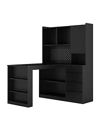 Streamdale Furniture L-Shaped Computer Desk with Drawers Shelves Led Lights and Charging Station
