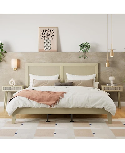 Streamdale Furniture Solid Wood Platform California King Bed With Rattan