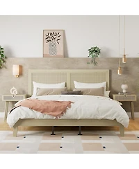 Streamdale Furniture Solid Wood Platform California King Bed With Rattan