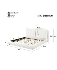 Streamdale Furniture King Size Upholstered Bed Frame with Removable Pillow Headboard
